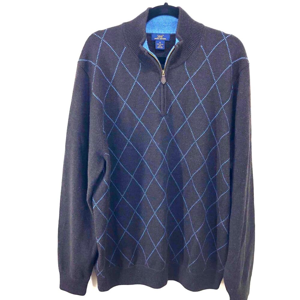 Men's Sweater Brooks Bro Merino Wool Pull over Zip Front Browne & Blue Size Xl